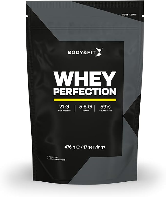 Body & Fit Whey Perfection Whey Protein Spieropbouw en Herstel, Proteinepoeder met BCAA Aminozuren, Vanille 476 gram (17 shakes)