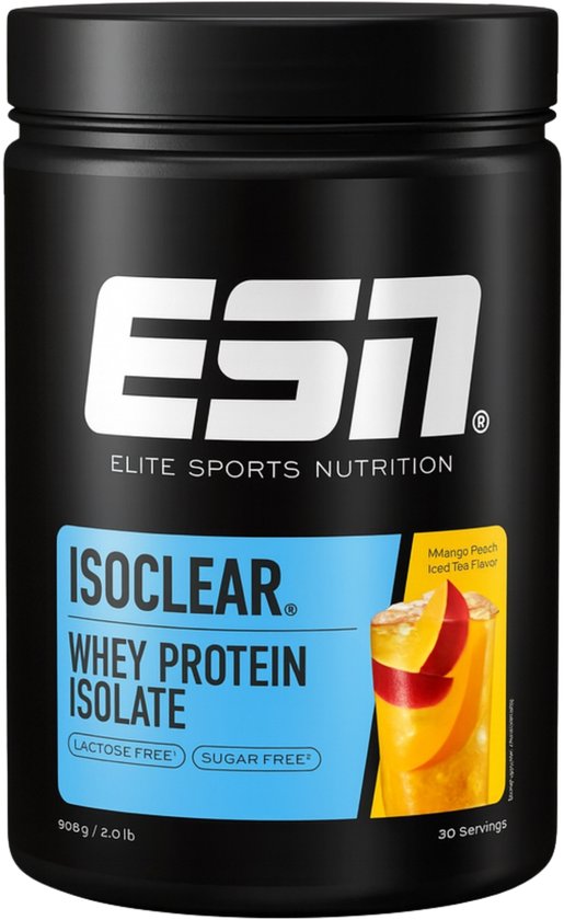 ESN ISOCLEAR Whey Isolate Proteine Poeder, Mango Peach Iced Tea, 908 g, 30 Porties Heldere Wei Poeder – Lactosevrij Eiwitshake