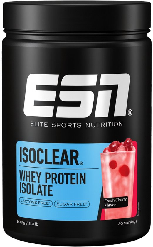 ESN ISOCLEAR Whey Isolate Proteine Poeder, Fresh Cherry, 908 g, 30 Porties Heldere Wei Poeder – Lactosevrij Eiwitshake