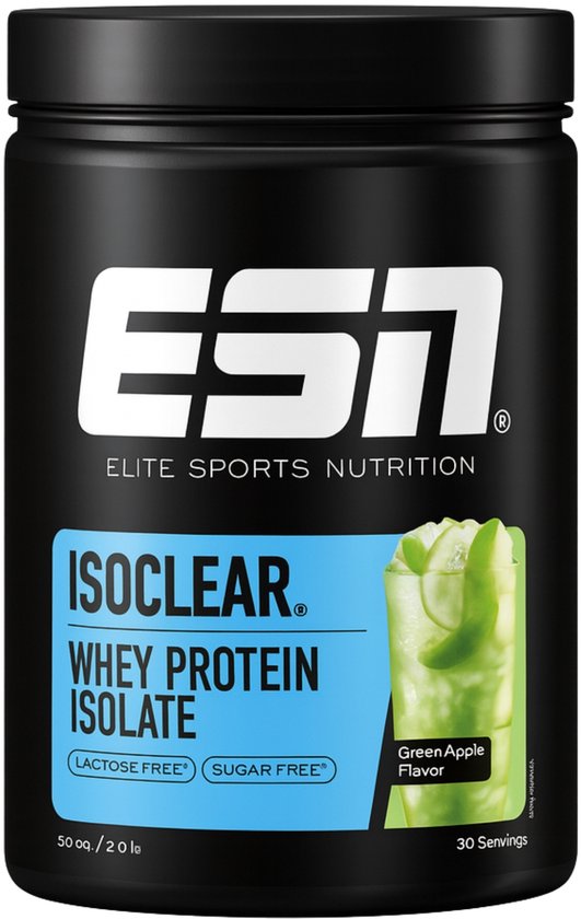 ESN ISOCLEAR Whey Isolate Proteine Poeder, Green Apple, 908 g, 30 Porties Heldere Wei Poeder – Lactosevrij Eiwitshake